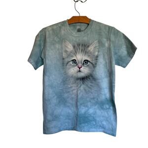The Mountain Blue Eyed Kitten Kid's T-Shirt Blue Tie Dye Short Sleeve Tee Size M